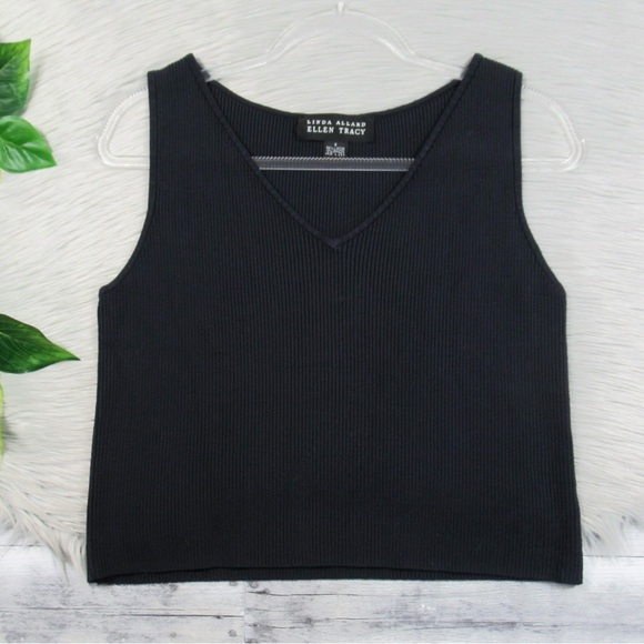 LINDA ALLARD x ELLEN TRACY Navy Cropped Ribbed V-Neck Tank Top Womens Size Large - Picture 5 of 12